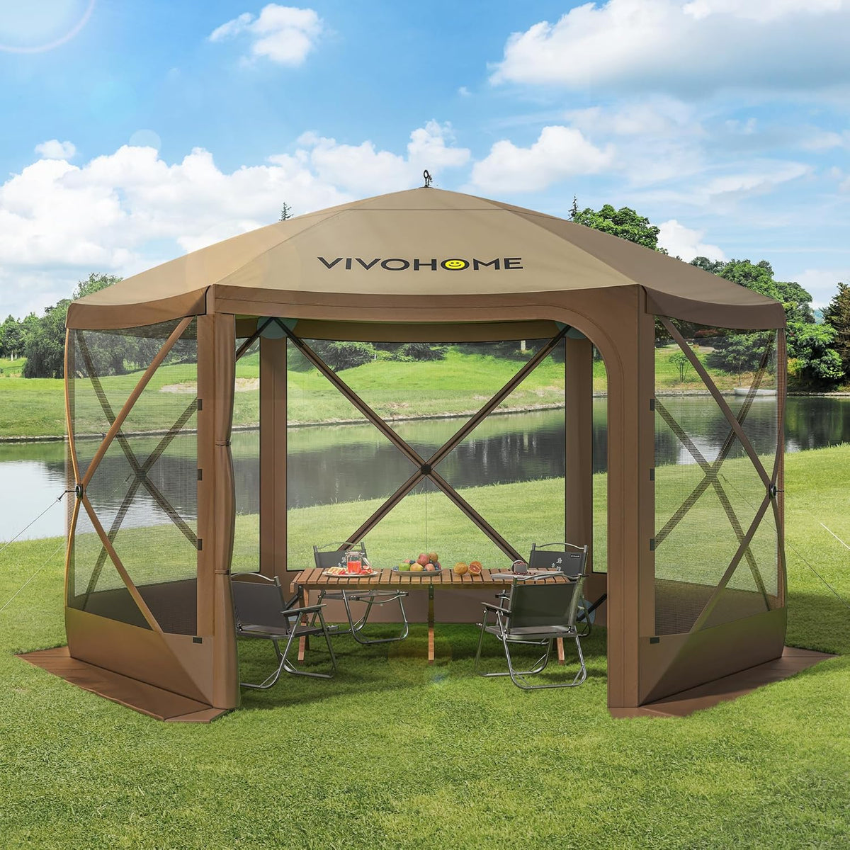12x12ft Pop-Up Gazebo Screen Tent with Mosquito Netting V462