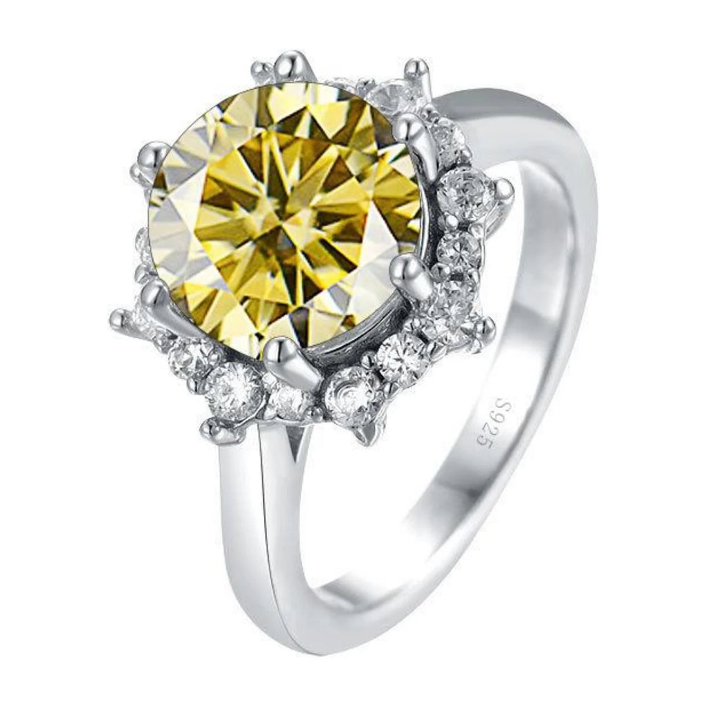 1ct Moissanite Engagement Ring, 925 Sterling Silver Yellow/Blue/Pink Diamond Ring E645