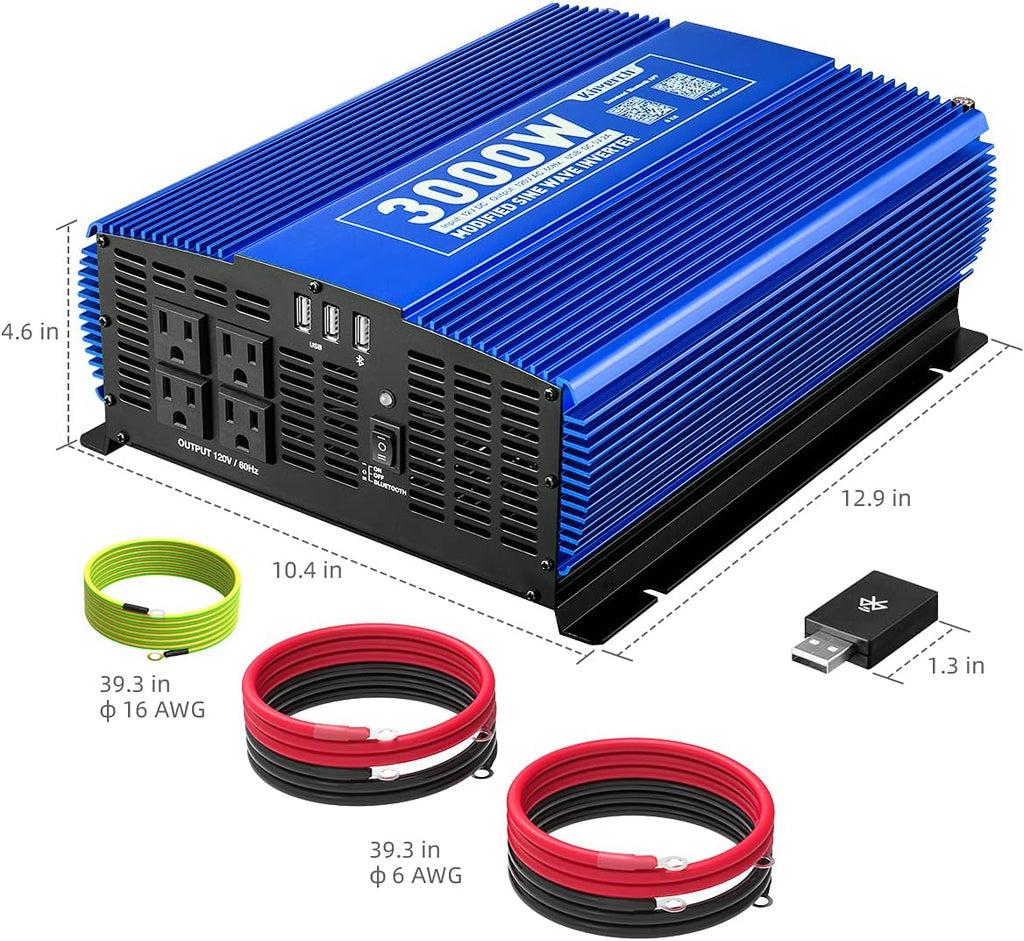 3000W Power Inverter DC12V to 110V AC Car Inverter with 4AC Outlets 2USB Port A553941