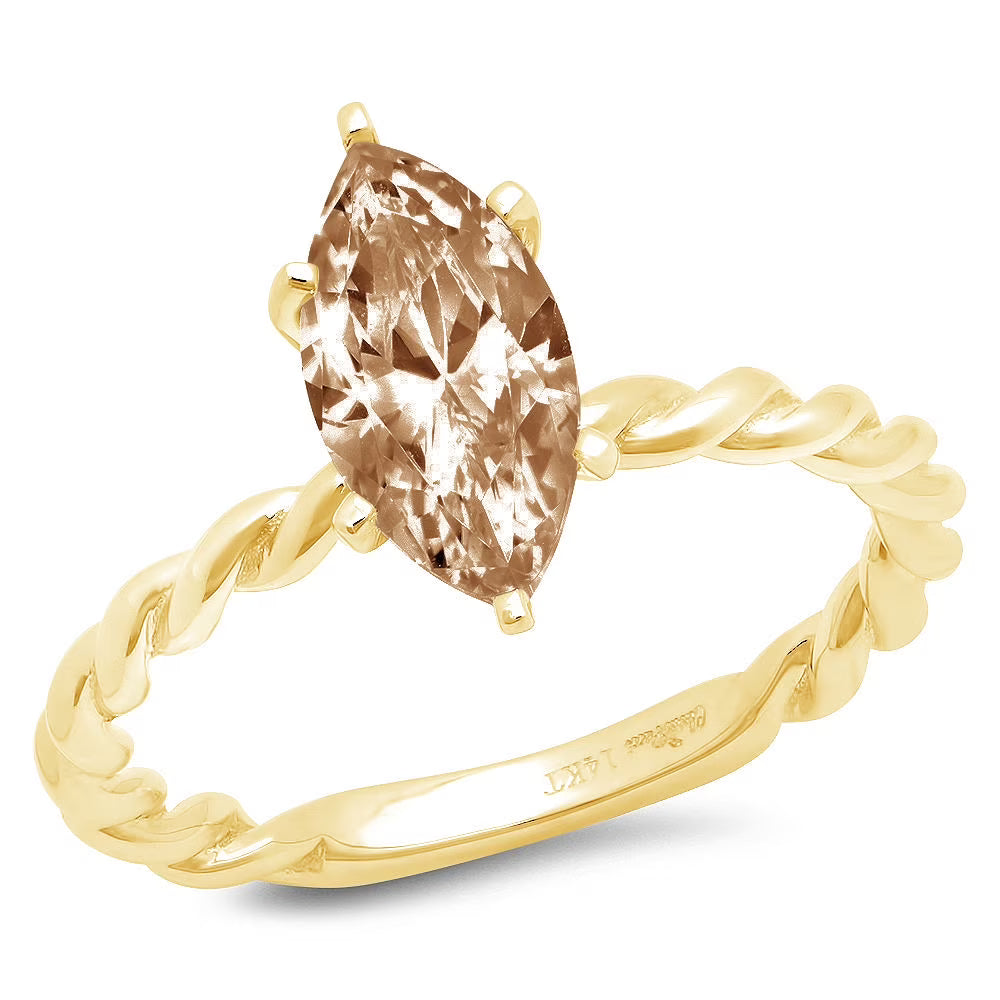 Champagne Simulated Diamond Marquise Cut Ring Size 6.25 Z934
