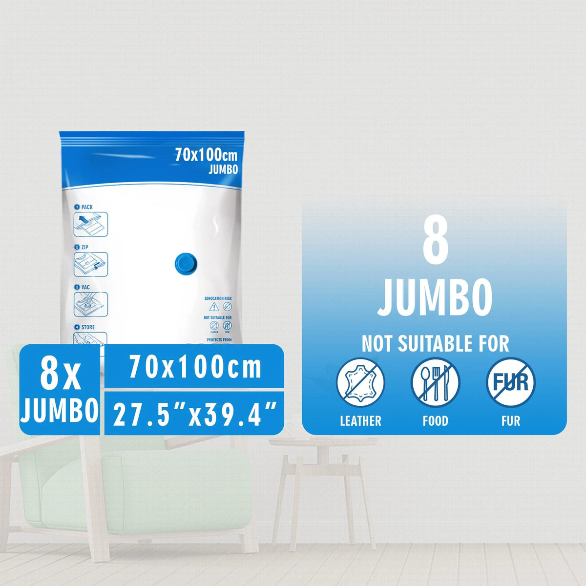 Jumbo Vacuum Storage Bags 8 Pack, Extra Large, White Q711