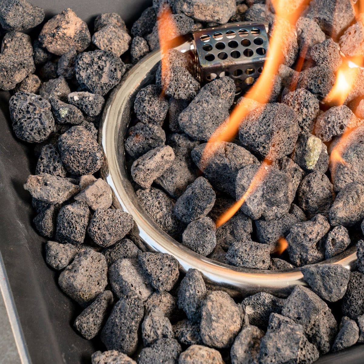 GAS Fire Pit with Tile Top and Light Gray Lava Rocks N8707