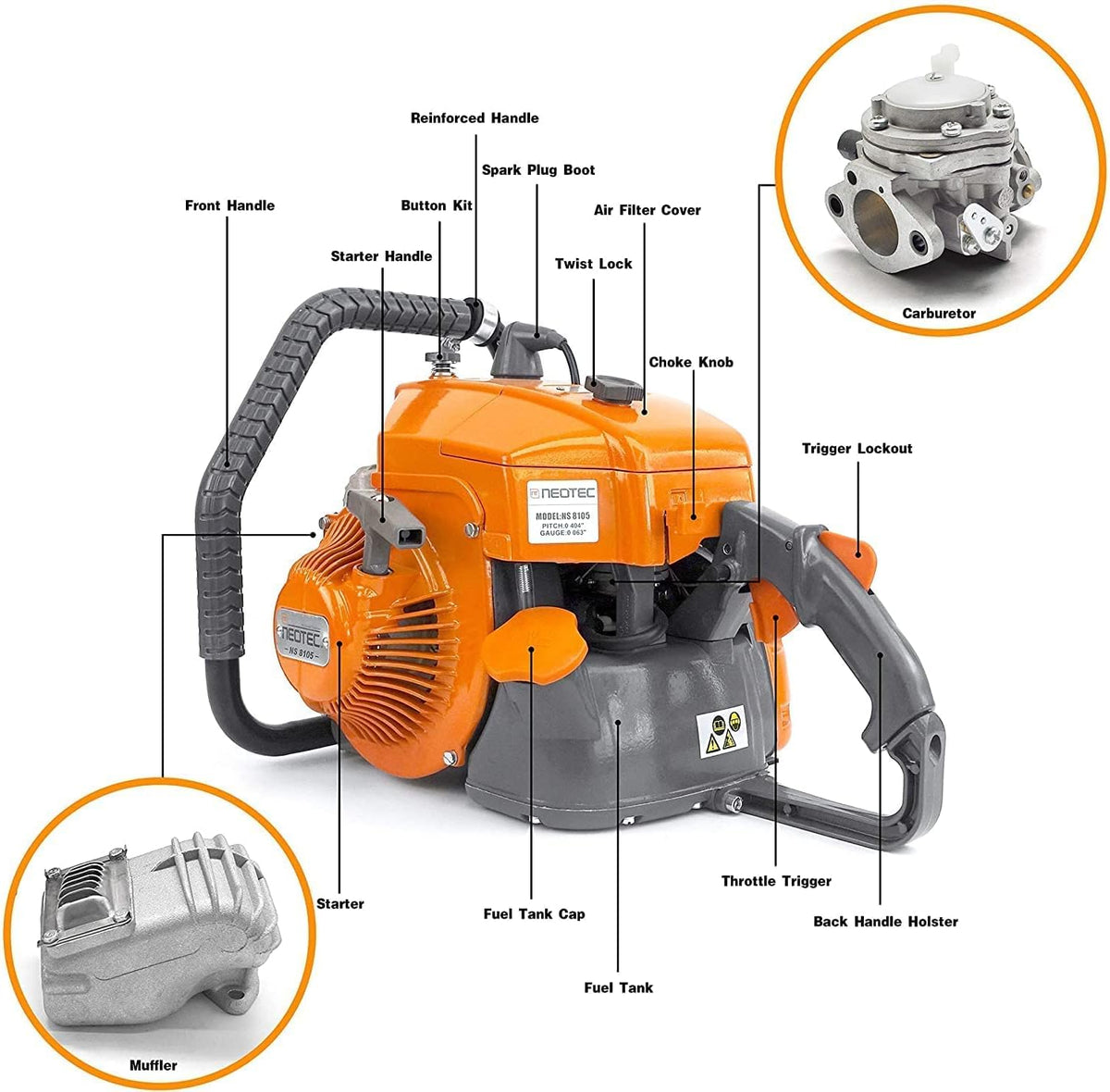 36 inch Gas Chainsaw 105cc 4.8KW 6.5HP X2270