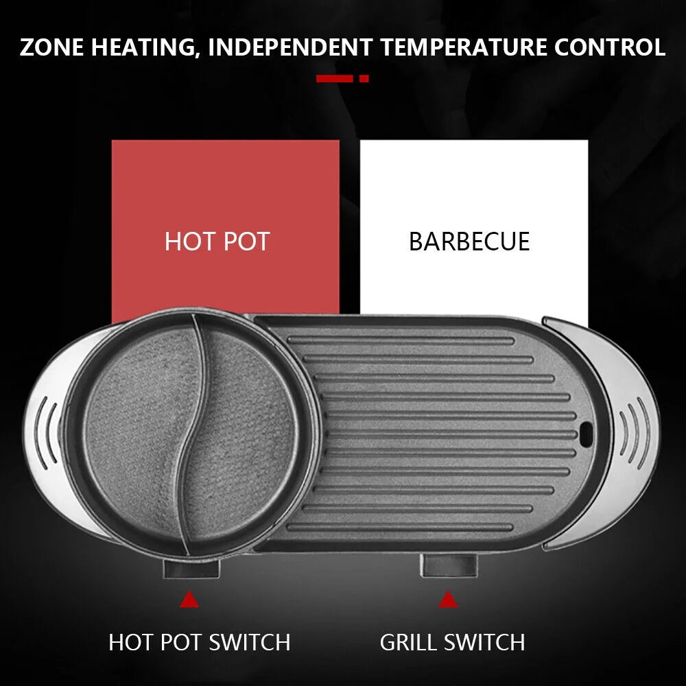 2 In 1 Portable Electric Non-stick Hot Pot Barbecue Grill T94958