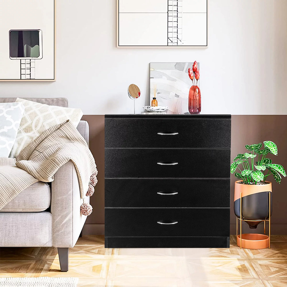 Black 4 Drawer Wood Dresser B741