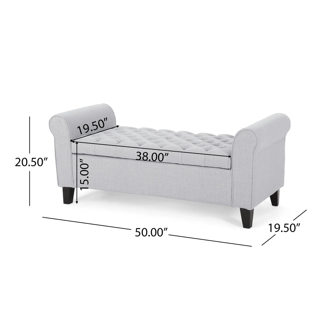 Light Gray and Dark Brown Fabric Storage Ottoman Bench D187402