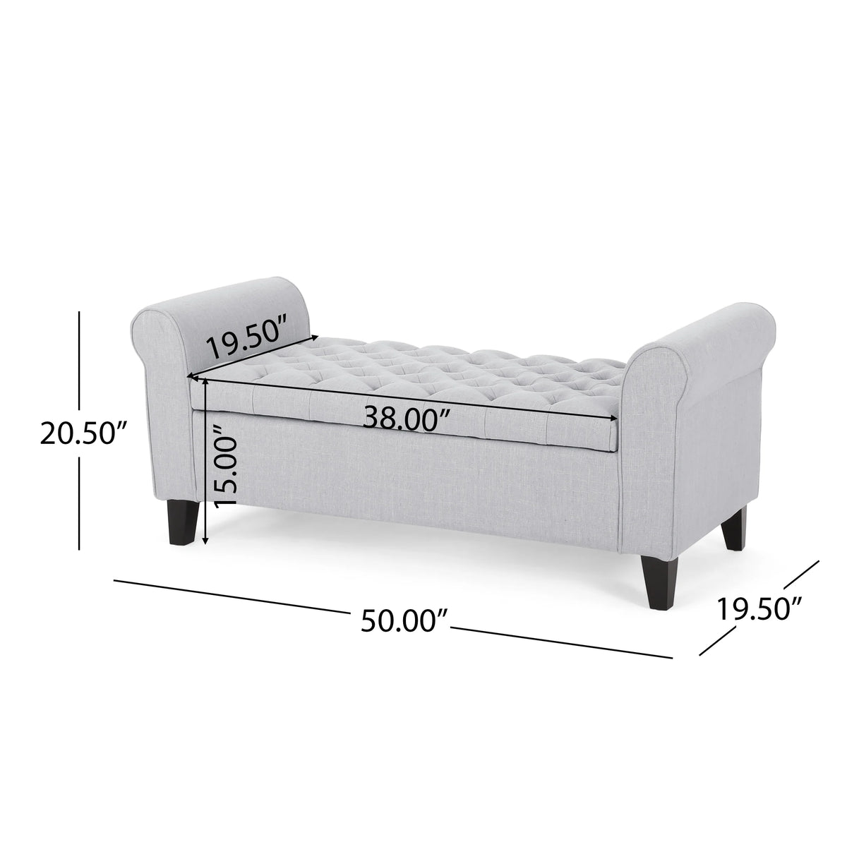 Light Gray and Dark Brown Fabric Storage Ottoman Bench D187402