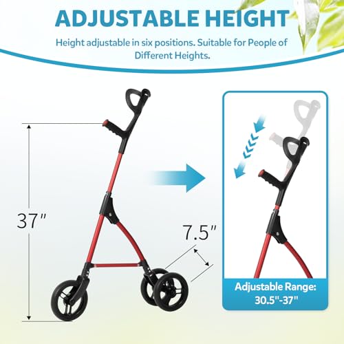 Red 3 Wheel Rollator Walker with Adjustable Height T268