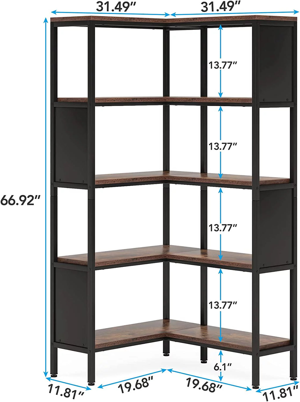 5-Tier L-Shaped Corner Bookshelf F295