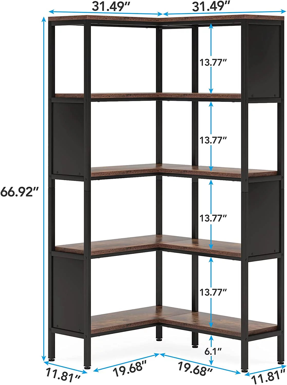 5-Tier L-Shaped Corner Bookshelf F295