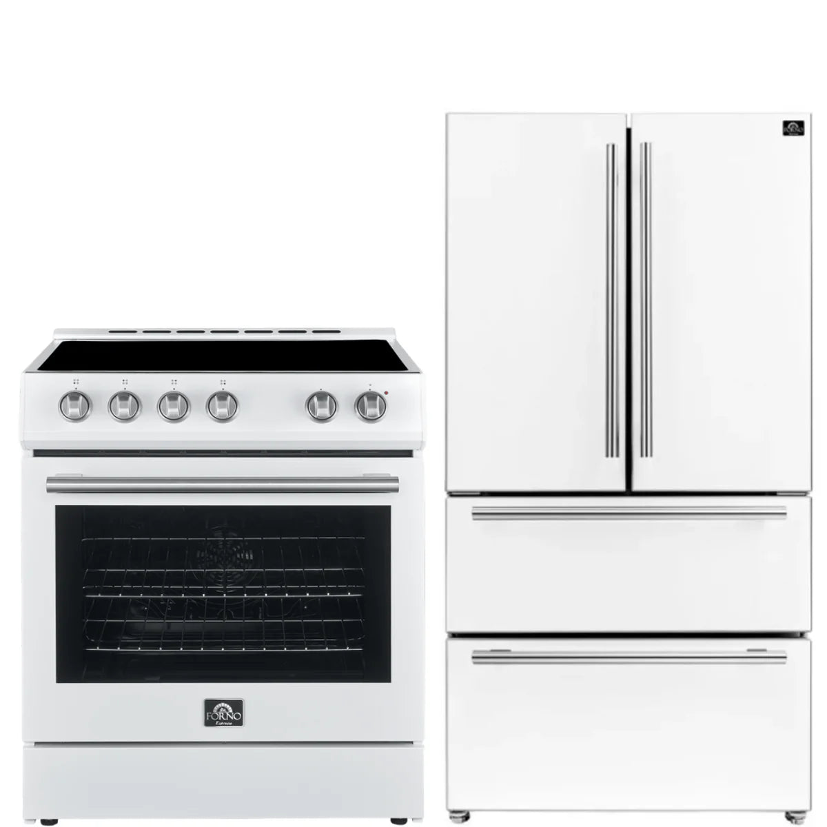 30 Electric Range and Refrigerator in White with Silver Handles X768377