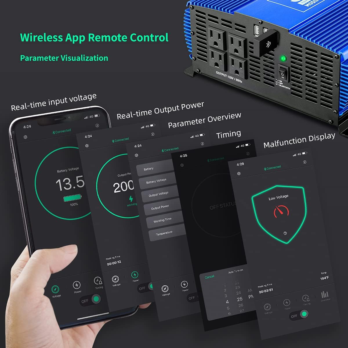 3000W Power Inverter DC12V to 110V AC Car Inverter with 4AC Outlets 2USB Port A553941
