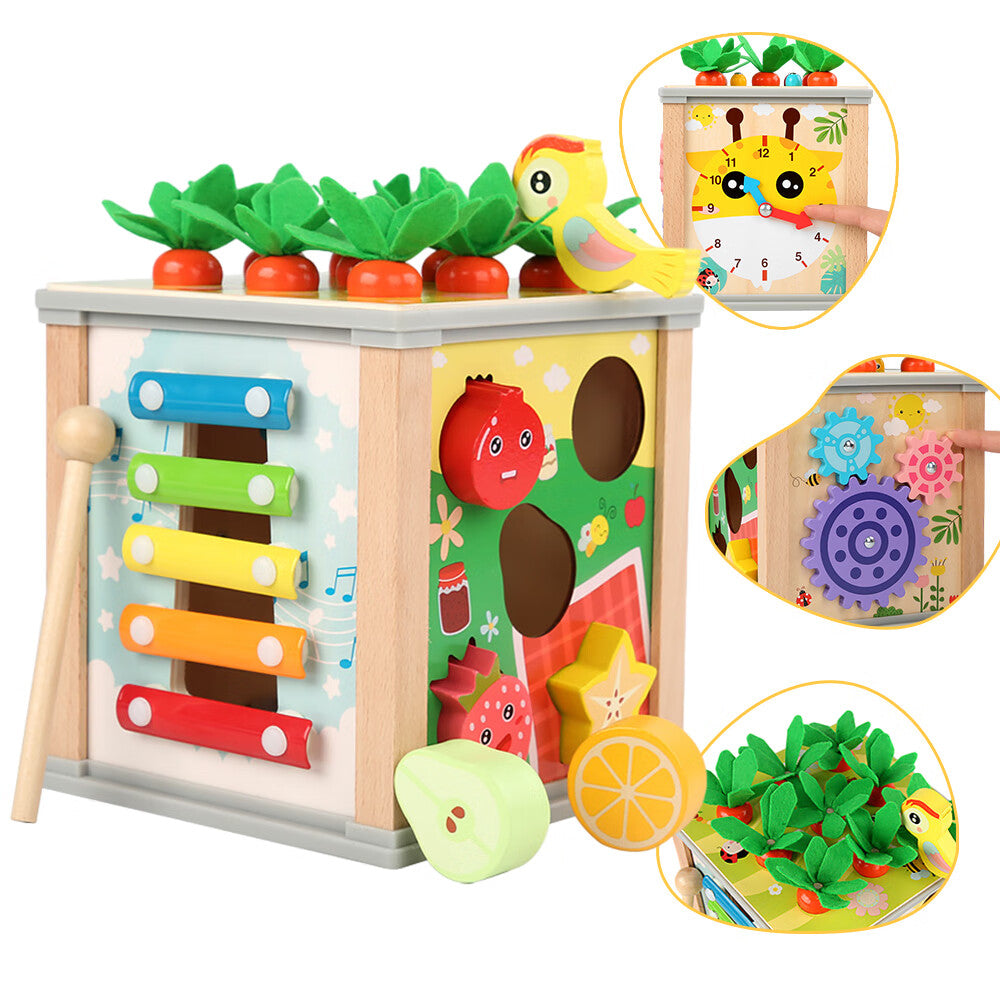 6-in-1 Wooden Blocks Shape Sorter Montessori Toys E95811