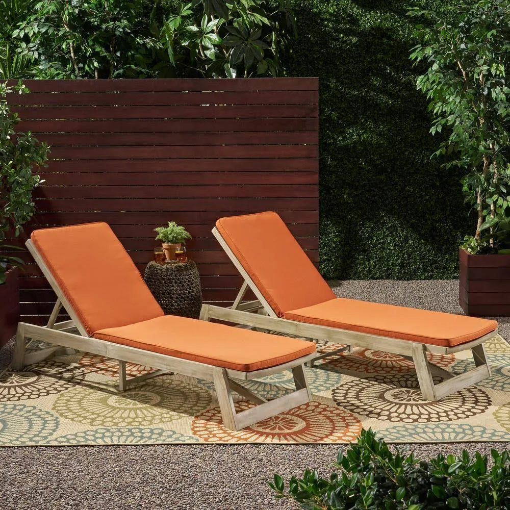 Gray and Orange Acacia Wood Chaise Lounge Set of 2 Y865