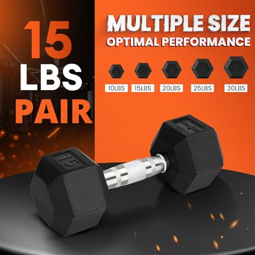 Chrome Rubber Grip Encased Hex Dumbbells 10-30 LBS Pair Y32913
