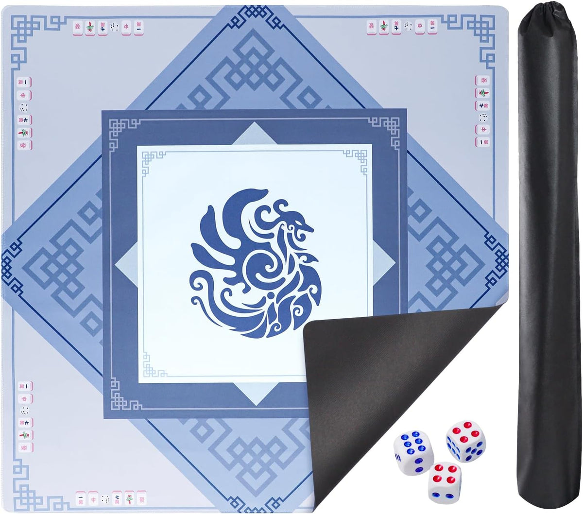 166 Quality White Tiles Mahjong Game Set with Blue Printed Carrying Bag O481