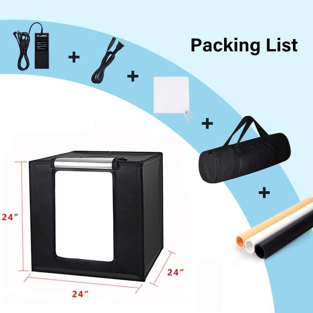 Portable 24 x 24 Inch Photo Studio Light Box with LED Lights and 3 Color Backdrops M9035