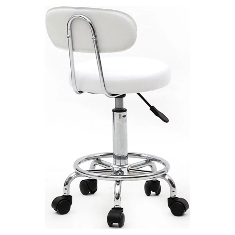 White Adjustable PU Leather Rolling Stool V529