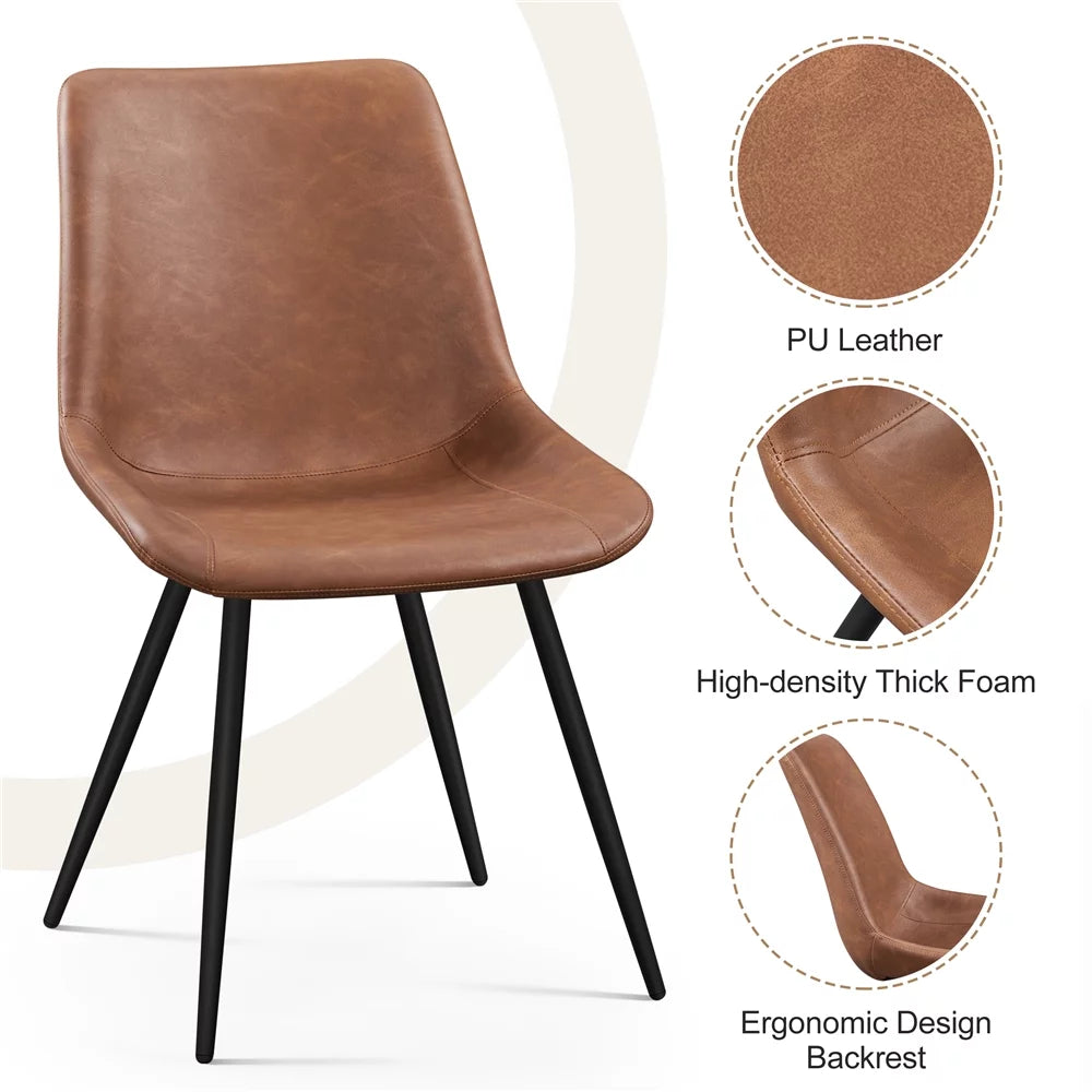 Brown Faux Leather Dining Chairs with Metal Legs Y45912