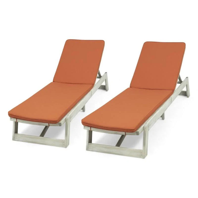 Gray and Orange Acacia Wood Chaise Lounge Set of 2 Y865