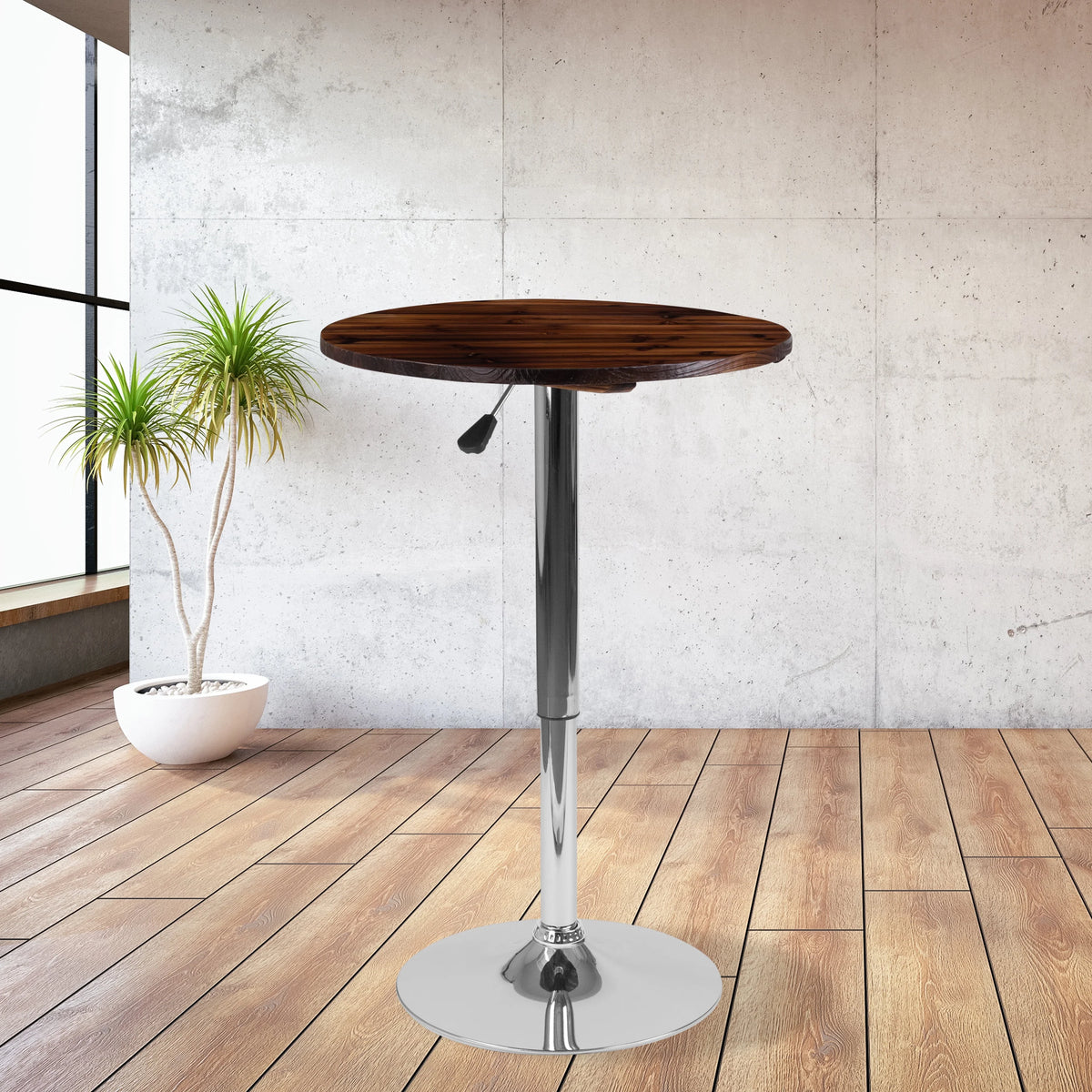 Round Adjustable Height Rustic Pine Wood Table A97231