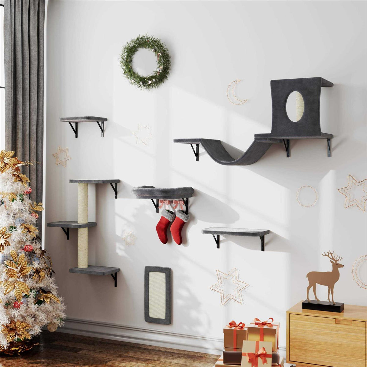 6 Pcs Wall-Mounted Cat Shelves K225585