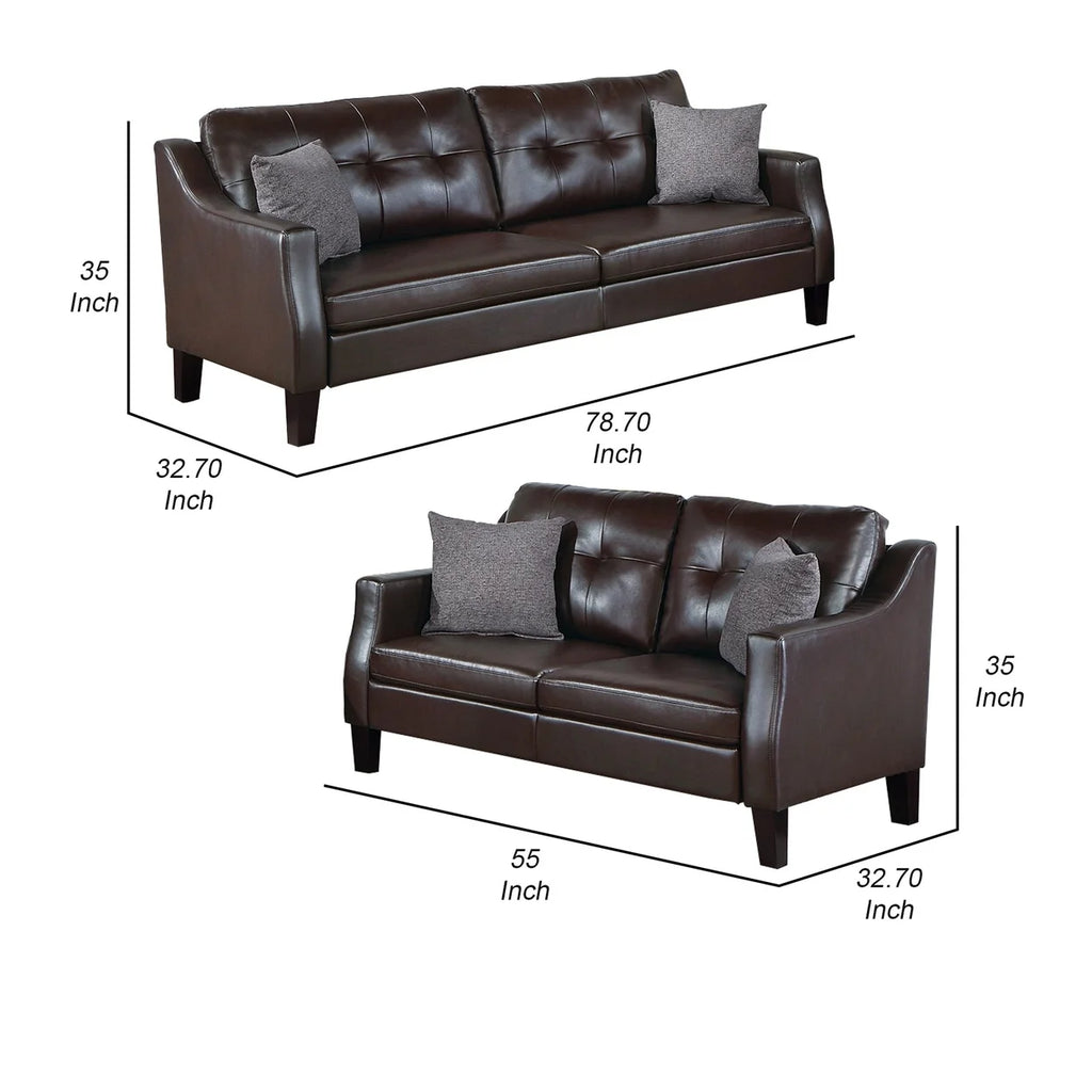 Brown 2 Piece Sofa and Loveseat Set Faux Leather O608073