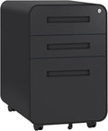 Black 3 Drawer Locking Rolling File Cabinet with Wheels C86091