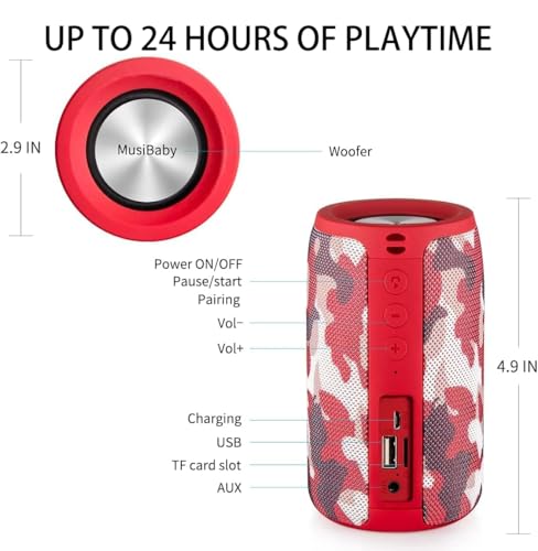 Bluetooth Speaker, Small Portable Speaker, Waterproof, Wireless, Bass, HD Sound, 24H Playtime V17095