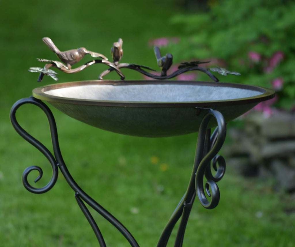 Galvanized Birdbath with Cast Iron Bird Accents D25136