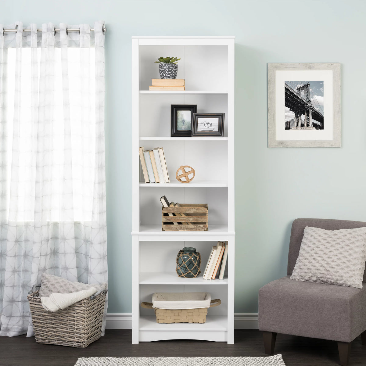 80" Tall White Bookcase with Adjustable Shelves M636944