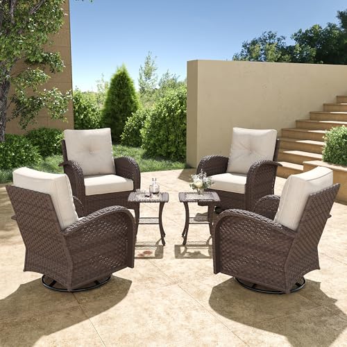 5 Pieces Wicker Patio Furniture Set with High Back Swivel Rocker Chairs N466012