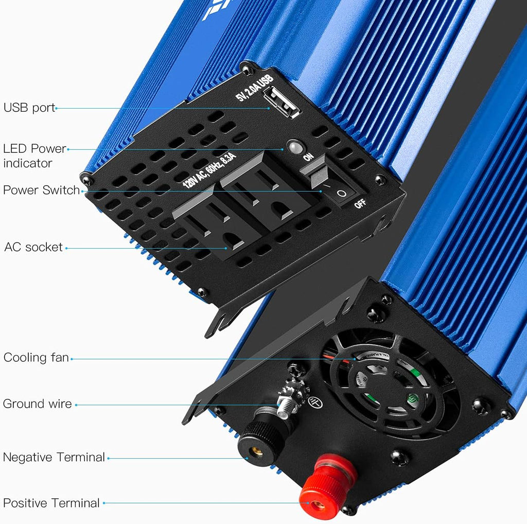 3000W Power Inverter DC12V to 110V AC Car Inverter with 4AC Outlets 2USB Port A553941