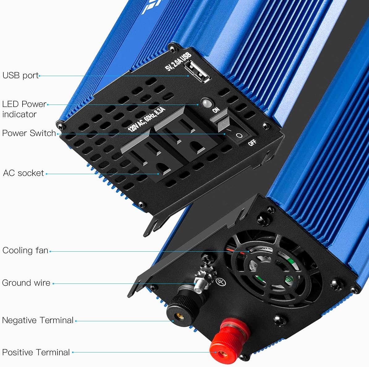 3000W Power Inverter DC12V to 110V AC Car Inverter with 4AC Outlets 2USB Port A553941