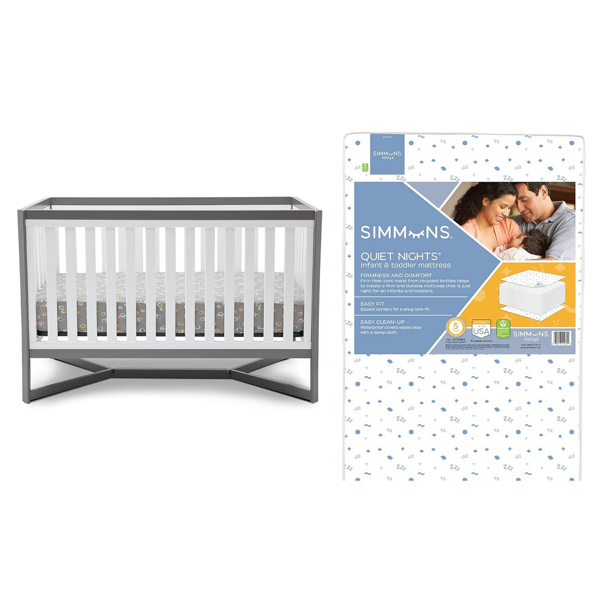 4-in-1 Convertible Crib, White/Grey C5695