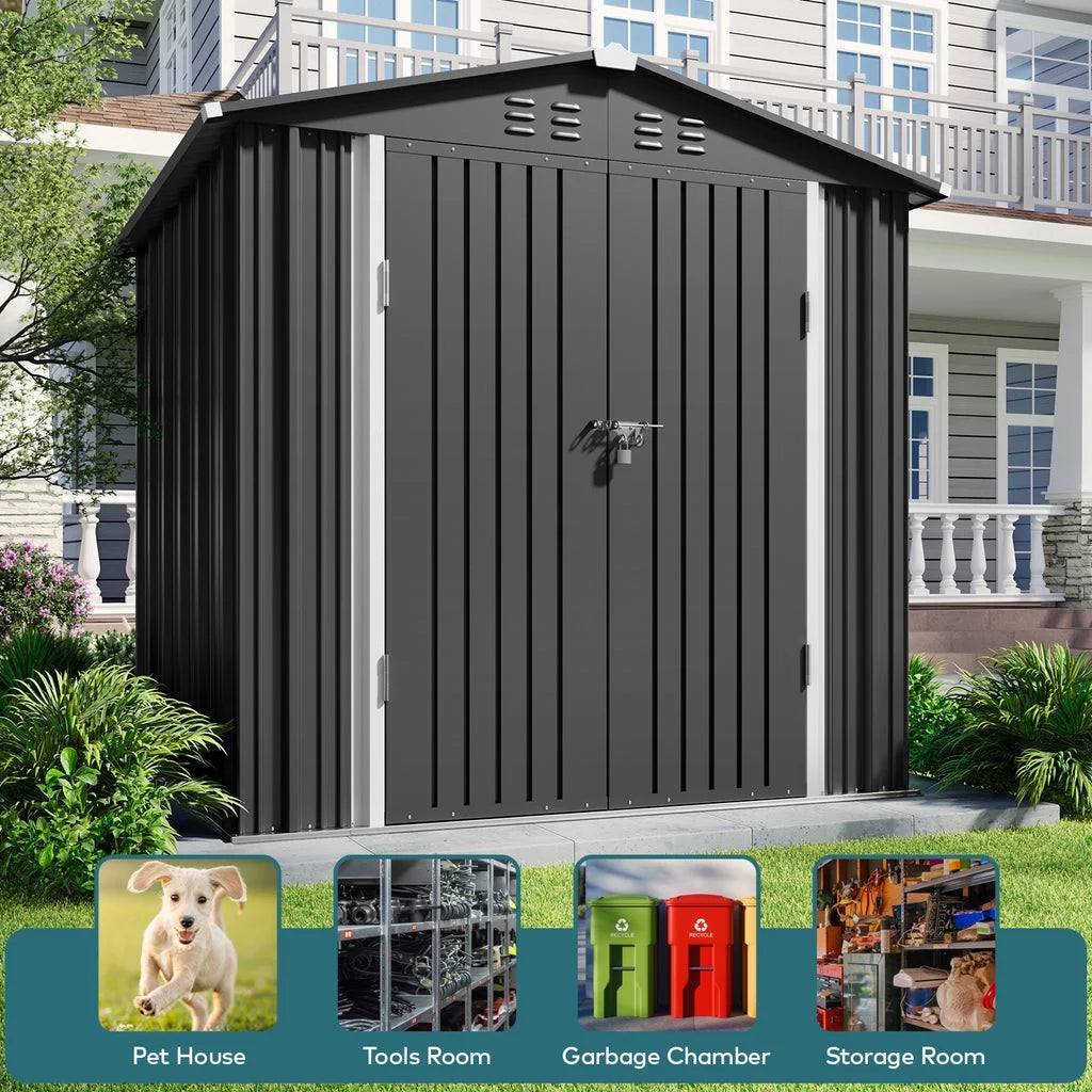 Gray 8' x 6' Outdoor Storage Shed with Metal Base Frame E673