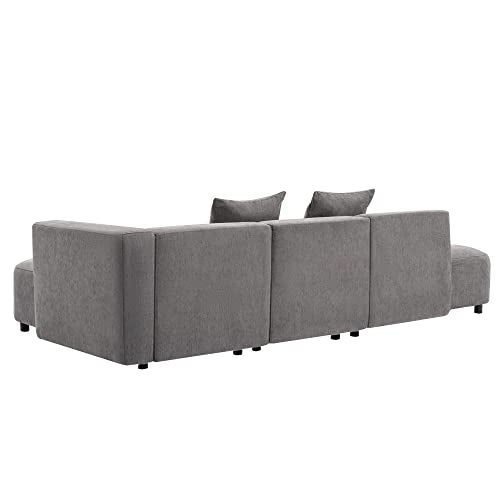 L Shape Curved Sofa with Extra Chaise Lounge, Chenille Upholstery Deep Seat Sectional Couch V17025