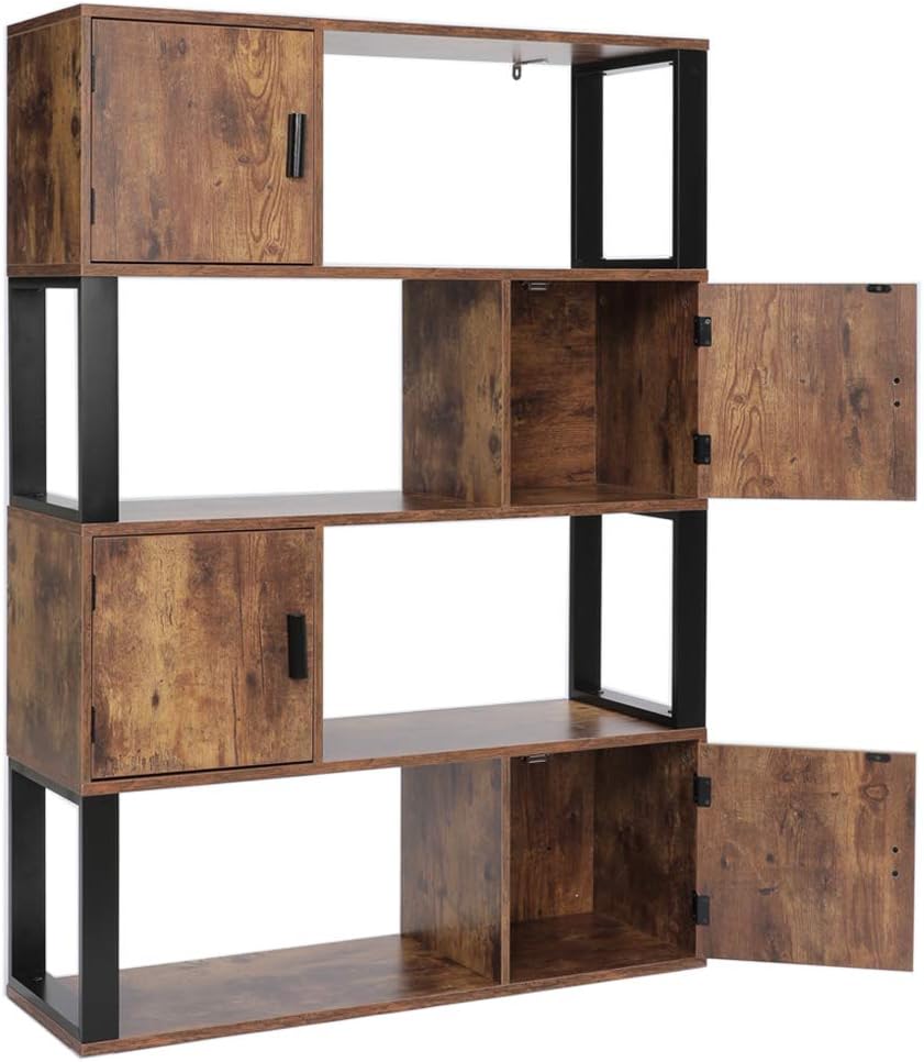 4 Tier Rustic Brown Bookcase with 4 Cube Storage Cabinet B37773