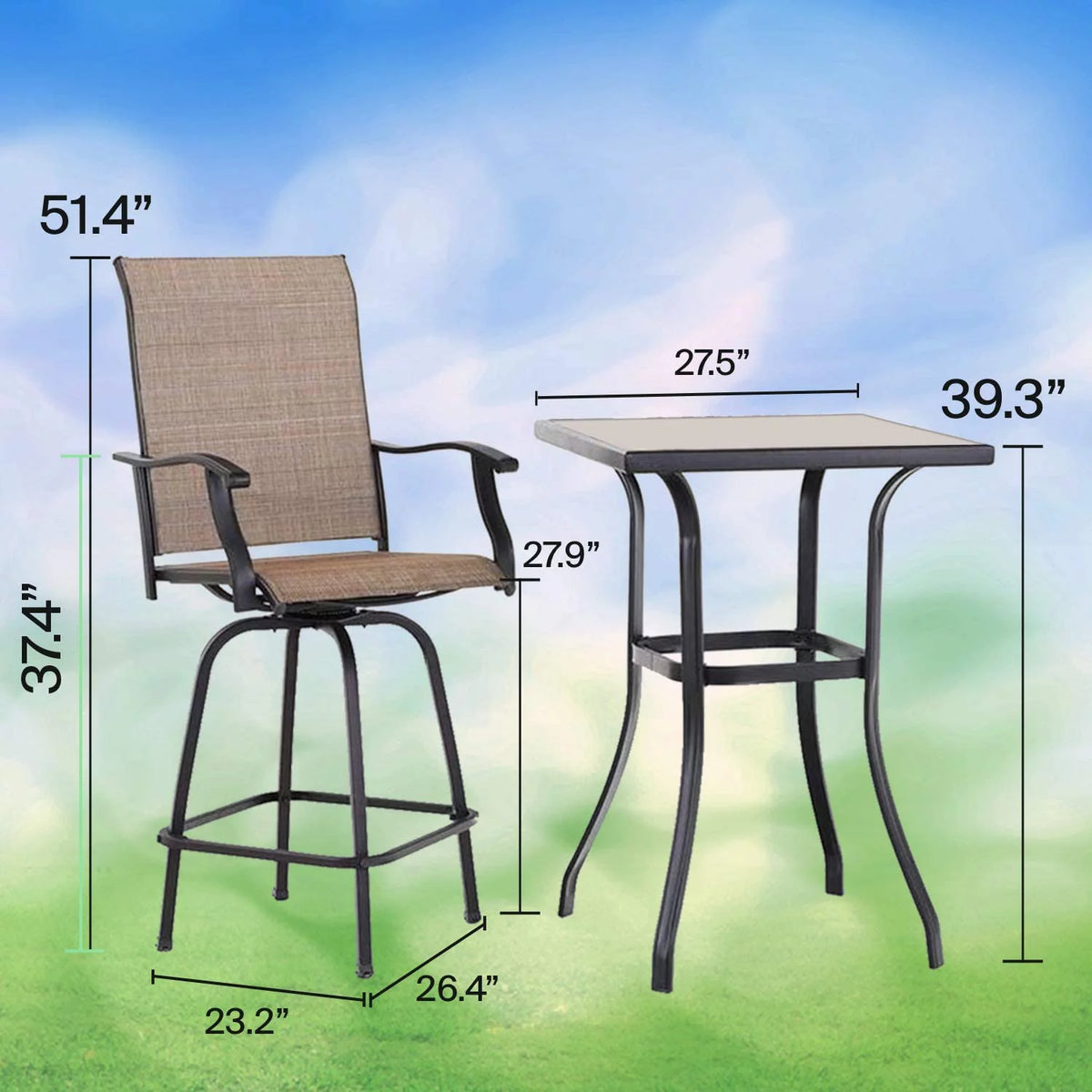 3 Piece Swivel Stools Set with Dining Chairs and Cafe Table D465567