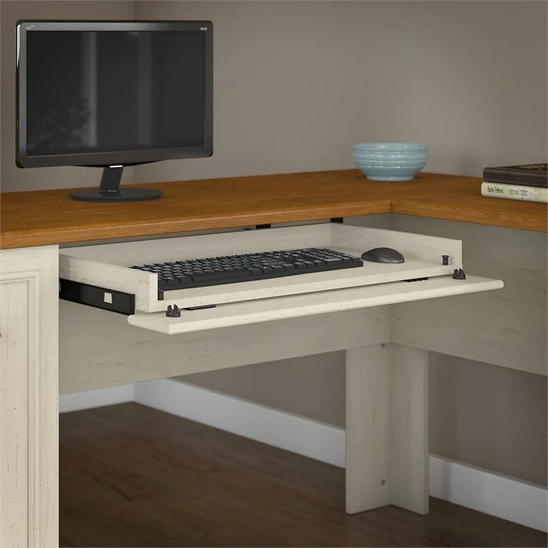 Antique White 5 Pc Engineered Wood Desk with Storage P80446
