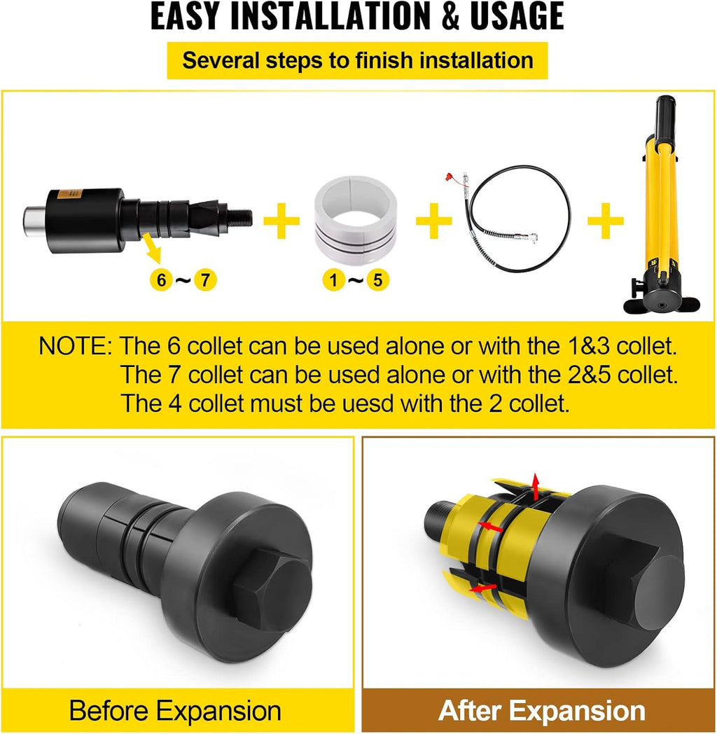Hydraulic Exhaust Pipe Expander, 10 T Manual Pipe Stretcher with 4 Dies and 2 Storing Case Q13649