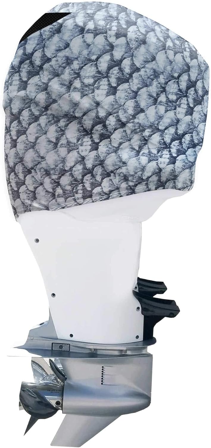 Grey Fish Scales Outboard Motor Cover with Side Vents T296