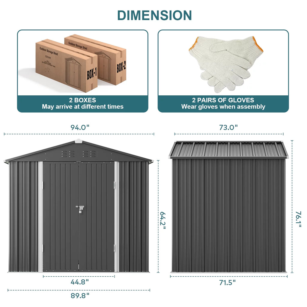 Gray 8' x 6' Outdoor Storage Shed with Metal Base Frame E673