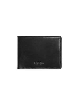 Black Leather Bifold Money Clip Card Case Q8844