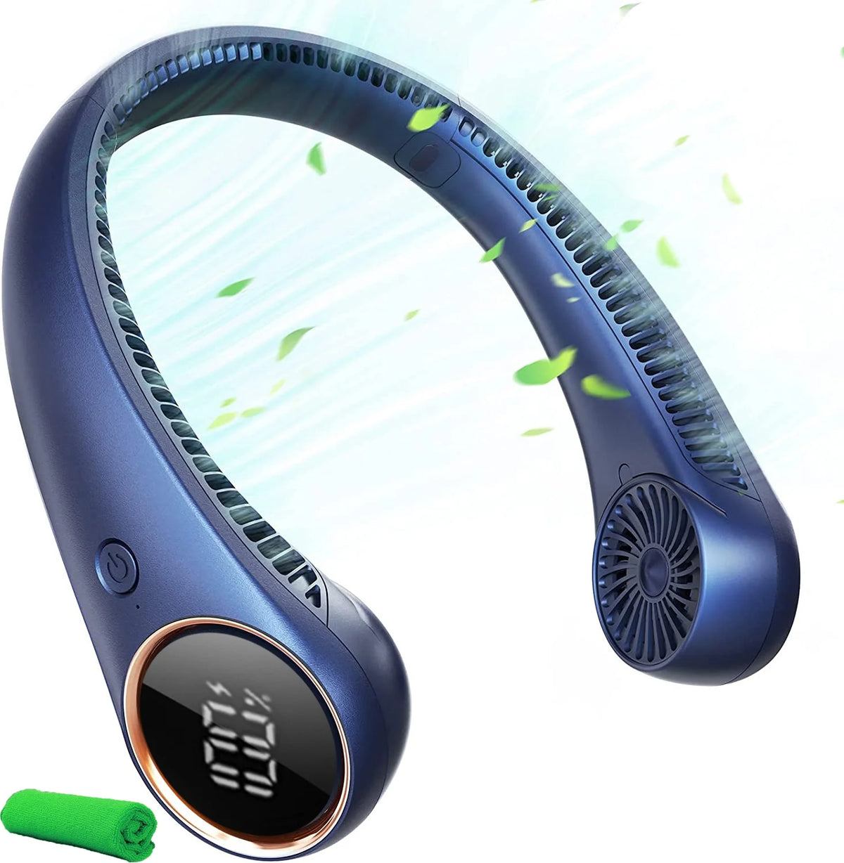 Bladeless Neck Fan Digital Display 4000mAh USB Rechargeable Blue S7729