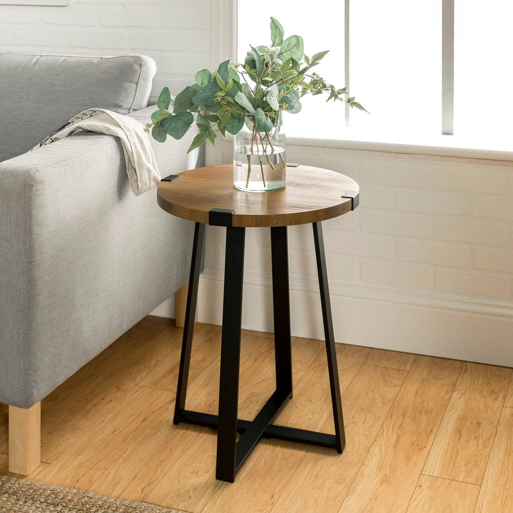 Rustic Oak Round Side Table V764