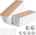 White Bamboo Style Cable Organizer Box 2 Pack with 17 PCS Set B301