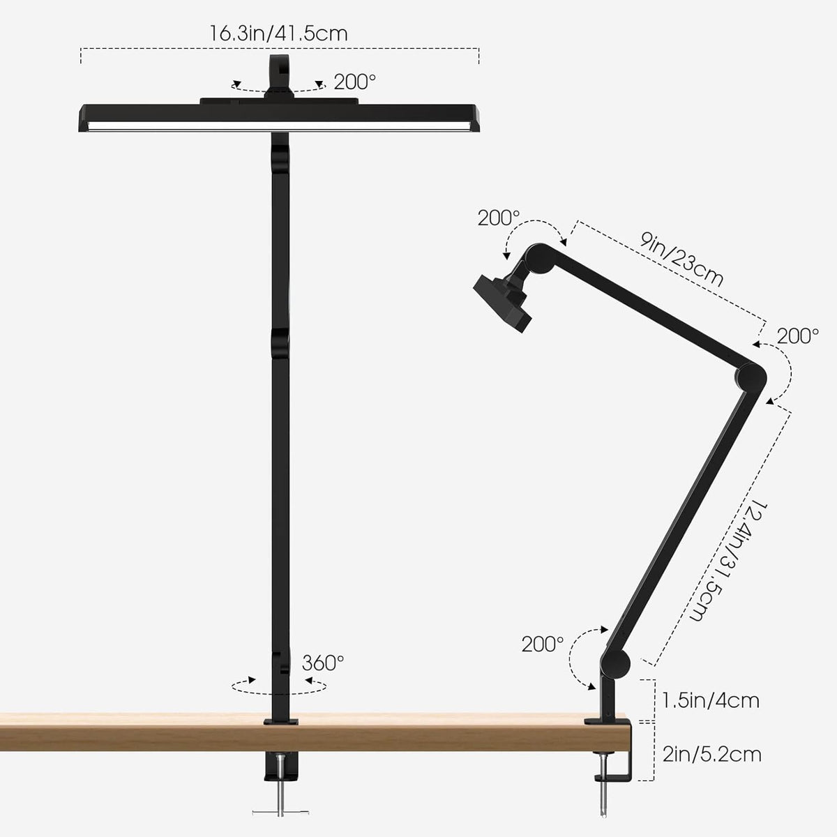LED Desk Lamp with Clamp, Dimmable Swing Arm, 4 Color Modes S9654
