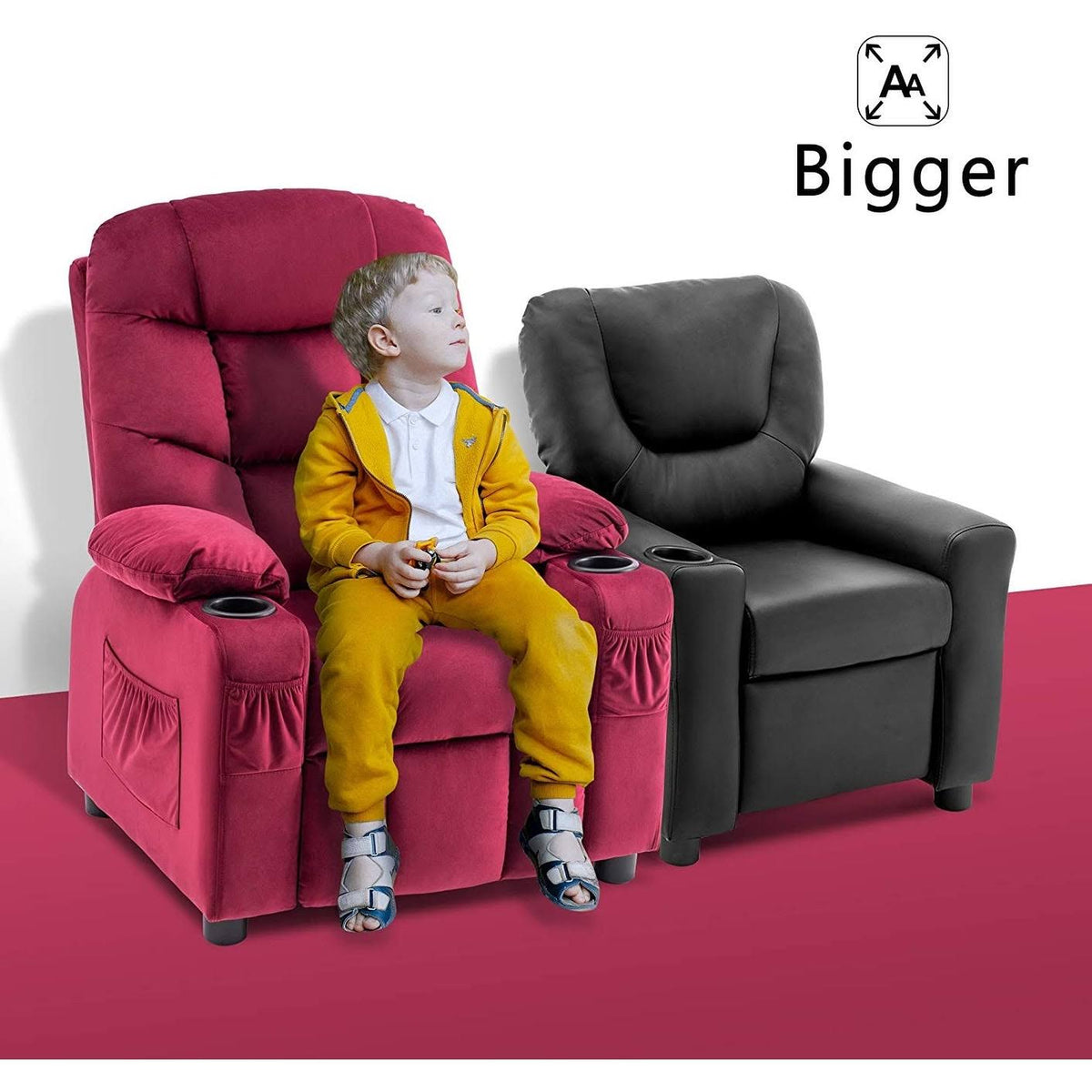 Velvet Recliner Chair with Cup Holders T958151