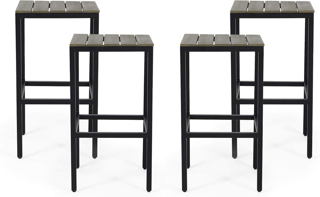 Gray Finish Black Acacia Wood Bar Stools Set of 4 L495434